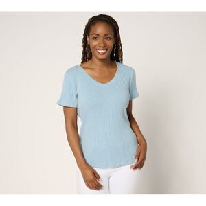 Liberare Women's Top Sz S Curved V-Neck Short Sleeve Tee Blue A685152